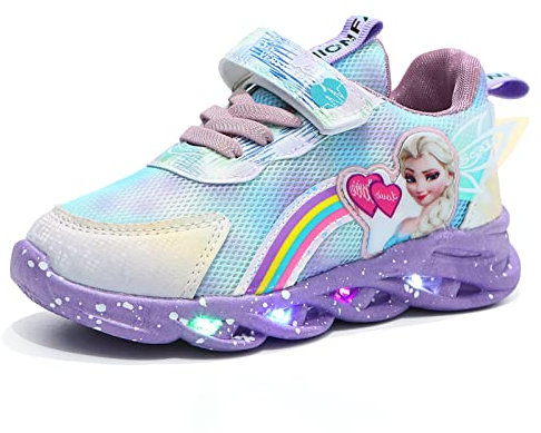 ELSA Schuhe mädchen，Kinder led Schuhe，Leuchtschuhe ELSA Turnschuhe，blinken licht mädchen Sportschuhe zum Laufen mit Flügeln for Frühling Sommer und Herbst (Color : Purple, Size : 25)