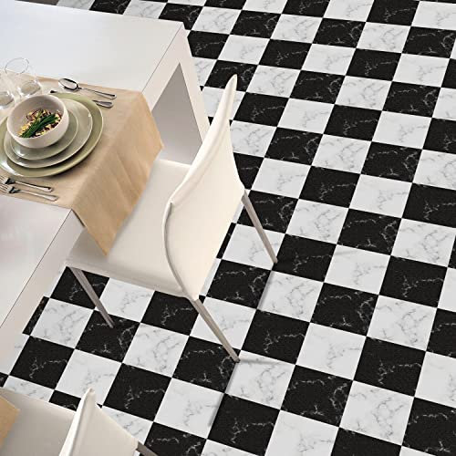 Alwayspon Vinyl-Bodenfliesen-Aufkleber, wasserdicht, rutschfest, Spritzschutz, dicke PVC-Vinyl-Fliesen, selbstklebend, abziehen und aufkleben, 30 x 30 cm, Schwarz und Weiß Marmor