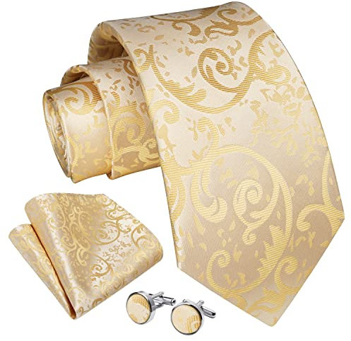 Enlision Seide Krawatten für Herren Hochzeits Krawatte Männer Krawatte Herrenkrawatte Einstecktuch Manschettenknöpfe Set Beige