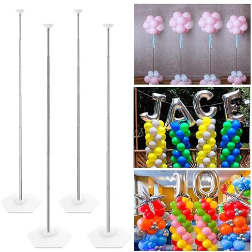 YALLOVE Teleskop Säule Ständer, 2m Edelstahl Ballon Turm Halter, Tisch Mittelstücke und Ständer für Boden 2-in-1 Kit, Satz Von 4