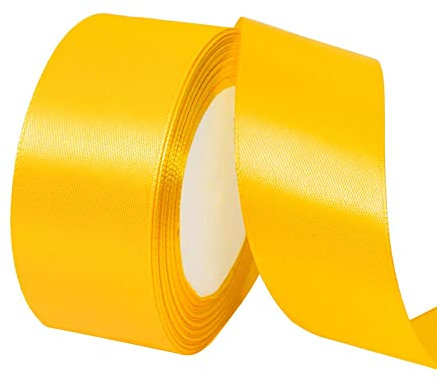 POPOYU Satinband Golden 2 40mm, 23 Meters Dekoration Geschenkband Fein Schleifenband, Stoffband für Luftballons, Hochzeit, Taufe und Geburtstag Geschenke Der Valentinstag Verpackung von Geschenken