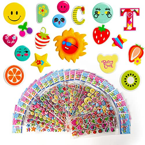 Vicloon 3D Aufkleber für Kinder, 30 Verschiedene 3D Stickers 500+ Geschwollene Aufkleber für Jungen Mädchen and Lehrer Belohnungssticker