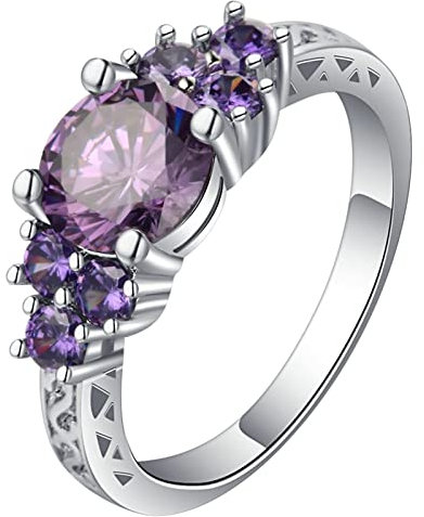 Homxi Damen Silber Ringe Verlobung,4 Zinken mit Rund Zirkonia Lila Silber Ring Frauen Kupfer Trauringe Frauen Gr.52 (16.6)
