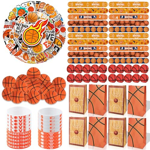 Basketball Partygeschenke 150Pcs Basketball Party Zubehör Basketball Armbänder Baseball Aufkleber Mini Basketball Slap Armbänder Basketball-Geschenk-Taschen Radiergummis, Geschenk für Schüler