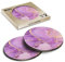 2 x Round Coasters - Purple Lilac Ink Art Marble Effect Cork Backed MDF Glossy Tea Coffee Accessory #53332