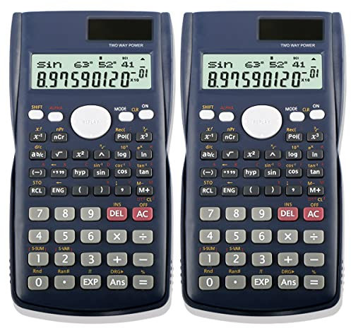 YEITIADY 2 Pack Black Scientific Calculator, Statistic, Fractions, Chemistry, Math, Engineering, Function, Science, 2 Line, 10+2 Digit, Middle School, Solar & Battery Powered