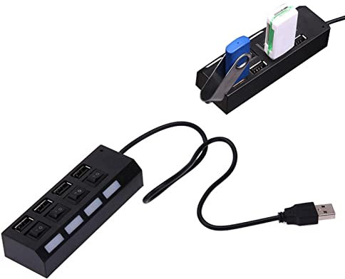 pologmase Port USB Multiple,Répartiteur USB 2.0 à 4 Ports avec commutateur Individuel - One Drag Four Extender pour Ordinateur Portable, PC, etc., Plug and Play