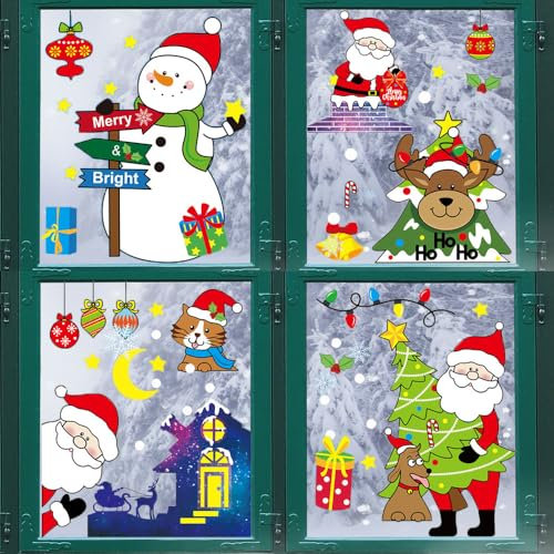 6 Blatt Fensteraufkleber Weihnachten,Schneeflocken Fensterdeko,Fensterbilder Weihnachten Selbstklebend Weihnachtsdeko,Weihnachten Fensteraufkleber,Statisch Haftende PVC Aufkleber (Weihnachtstag-A)