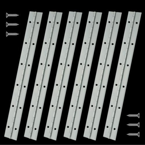 MIVIDE 6PCS 12 inch Piano Hinges 300mm, Long Hinges for Wood, Continuous Hinge Heavy Duty, Stainless Steel Piano Hinge with Screws for Piano Cabinet Door Window Boats