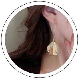 Yienate Ginkgo Blatt Tropfen Ohrringe Einzigartige Gold Fächerförmige Blatt Tropfen Ohrringe Boho Leichte Geometrische Textur Ohrringe Metall Sektoriert Hängenden Reifen Ohrringe Schmuck Für Frauen