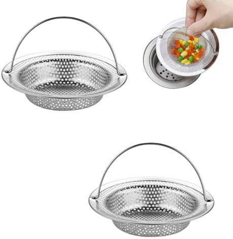 PSOWQ Set di 2 filtri di Scarico - Filtro per lavello con Maniglia (11 x 8 x 2 cm),Filtro di Scarico in Acciaio Inox per lavello Cucina,Filtro lavello Protezione intasamento Scarico lavello Cucina