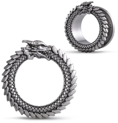 COOEAR Messgeräte für Ohren, Drachen Stahl Tunnel Fleisch Ohrring, Edelstahl Bahren 00G.