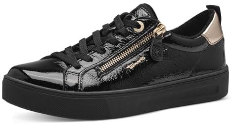 Tamaris COMFORT Damen Sneaker flach mit Reißverschluss Freizeit, Schwarz (Schwarz Lack), 39 EU