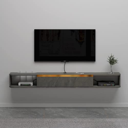 Pmnianhua Meuble TV Suspendu,Étagère TV Flottante,Support de Télévision Flottant Fixé au Mur Centre de Console Multimédia de Divertissement Grande Armoire de Rangement pour Bureau(160cm, Dark Grey)