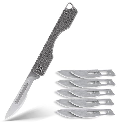 KeyUnity KK01KUP Couteau pliant en titane, couteau de poche utilitaire EDC avec lame remplaçable #24, pour la le camping, la pêche, la randonnée (KU Pattern)(KU Pattern)