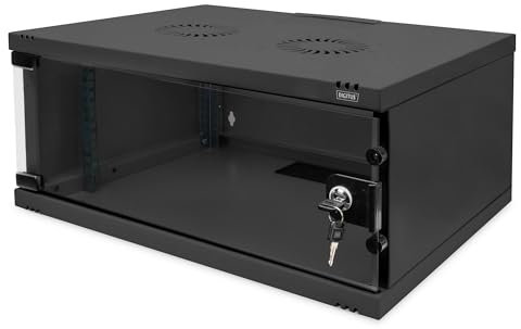 DIGITUS Netzwerkschrank - 19-Zoll Rack 4 HE - Unmontiert - Wandmontage - 400 mm Tiefe - Traglast 60 kg - Glastür - SOHO-Serie - Schwarz