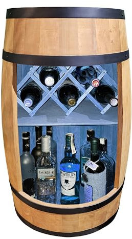 CREATIVE COOPER Fass bar LED RGB mit Weinhalter - Weinregal - Holzfass Hausbar 80x50cm - Rustikaler deko Barschrank Weinständer – Weinschrank (Eiche)