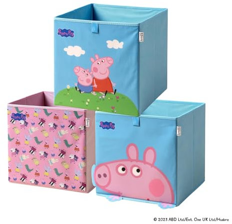 LIFENEY meets Peppa Wutz Aufbewahrungsboxen für Kinder 3er Set – Box-Set mit Peppa Pig Motiven zur Aufbewahrung von Spielzeug – 33 x 33 x 33 cm passend für klassische Würfelregale