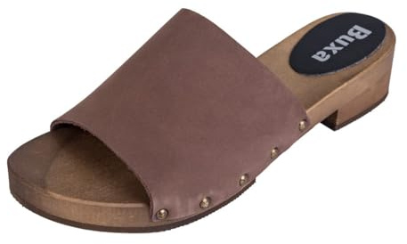 Buxa L40 Damen Clogs Leder Schuhe aus Holz, Holzclogs Pantolette, Holz Sohle (Braun, EU Schuhgrößensystem, Erwachsene, Damen, Numerisch, M, 39)