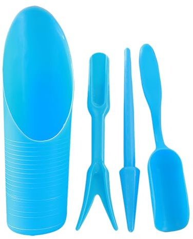 Lot de 4 pelles de jardin - Mini pelle de jardinage en plastique - Petites trottinettes de rempotage, outils de transplantation de semis pour fleurs et plantes succulentes - Bleu