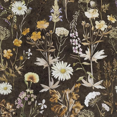 Abyssaly Papier Adhesif pour Meuble Imperméable, Vintage Papier Peint Adhesif Mural Fleuri Feuilles, Rouleau Film Autocollant Decoratif pour Meuble Mural Cuisine Chambre 44cmX10m