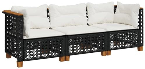 vidaXL Gartensofa mit Kissen 3-Sitzer Schwarz Poly Rattan