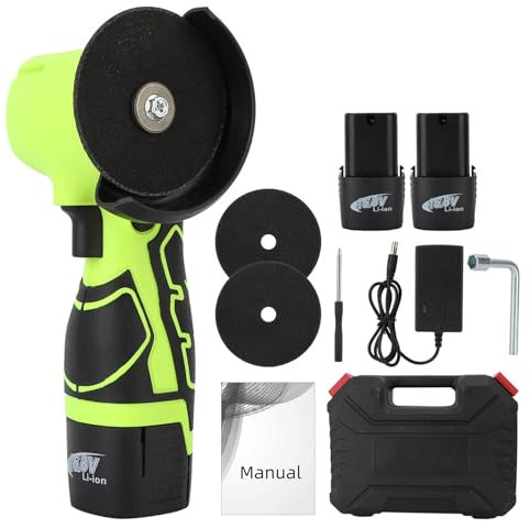 Amoladora Angular 16.8V 500W, Amoladora Angular Inalámbrica de Alta Velocidad con 2 Baterías y Mango Antideslizante, Cortadora Pulidora Eléctrica para Cortar Lijar Esmerilar y Pulir (verde)
