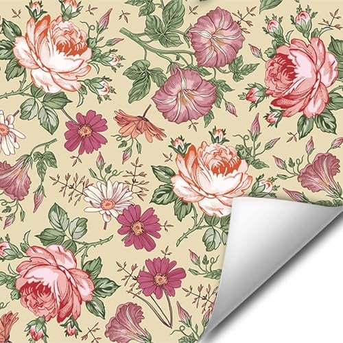SUKPDJO Selbstklebende Tapete Blumen Rosa,Tapeten Blumentapete Rot,Bunte Tapeten Muster Wohnzimmer Home Wandtapete,Selbstklebend Schlafzimmer Tapete (40cm x 600cm)