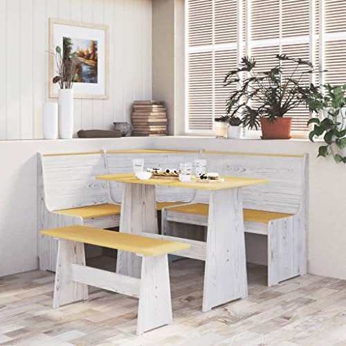 Hommdiy Eckbank mit Rückenlehne Esszimmerbank Küchenbank Sitzbank Holzbank Bank Massivholzbank Wohnzimmer 151cm Massivholz 1 x Eckbank,Honigbraun und Weiß