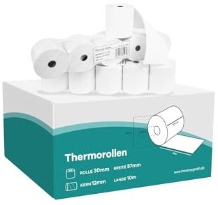 Inoverse EC-Cash Thermorollen 57mm x 45mm x 12mm, Thermopapier-Kassenrollen, 25 m, 50 Rollen, Bonrollen für Kassensystem, EC-Geräte und Bankomat, BPA-frei