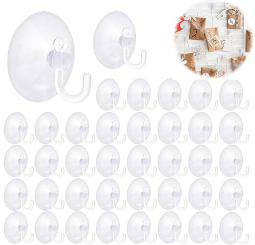 SLshiBo 40 x Saugnapf Haken Ø 40mm Saughaken Extra Stark Transparent, Saugnapf mit Haken Silikon, Wandhaken mit Saugnapf für Bad, Küche, Fliesen, Fenster Glas