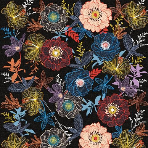 Selbstklebende Tapete Blumen Schwarz,44 x 300cm Tapete Bunt Tapete Rosa Gelb Blau Rot Blumen Tapete Blau Orange Blätter Boho Tapete Pflanzen Tapete Möbelfolie Selbstklebend für Wohnzimmer Schlafzimmer