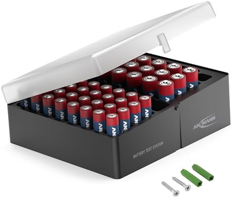 ANSMANN Batteriebox Aufbewahrungsbox für 56 Batterien Akkus mit 32 AAA + 20 Mignon AA Batterien, Sortierbox Organizer, Wandhalterung, Kunststoff