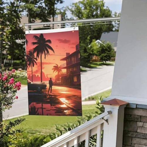 Flagge, 60 x 90 cm, doppelseitig, Gartenflaggen, personalisierbar, lichtbeständig, für den Außenbereich, Miami, lustige Flagge für Terrasse, Rasen, Haus, Dekoration