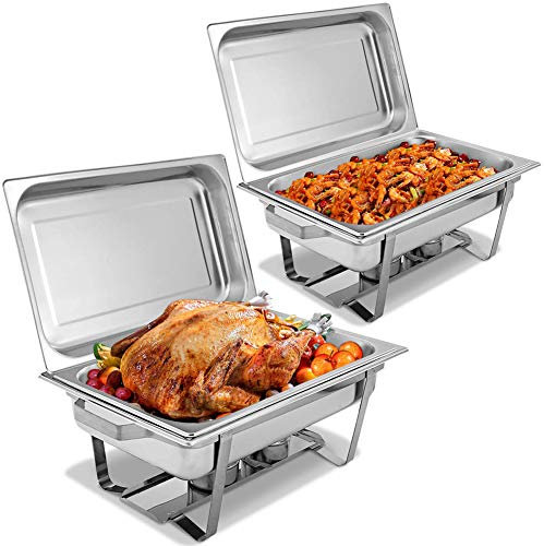 XMWOEIX Confezione da 2 Chafing Dish da 9 Litri, scaldavivande rettangolari in Acciaio Inox, per Cucina, Feste e cene