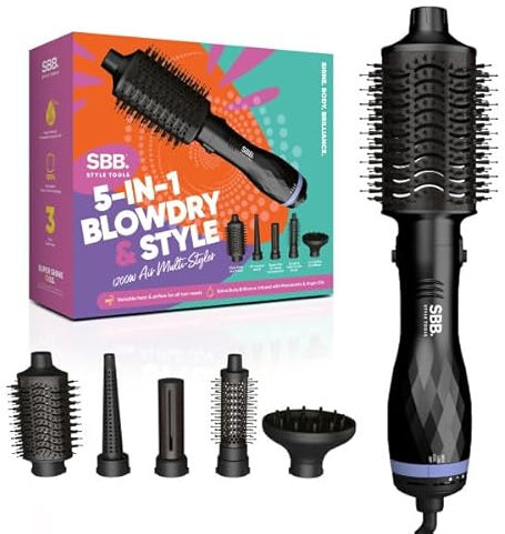 SBB 5 in 1 Blow Dry & Style Hot Air Styler - 1200W Styling Blow Dry Brush for Hair Drying, Curl Diffuser, Air Wand, Shape & Style Brush, Slim Concentrator - Multi Styler & Dryer, All Hair Types