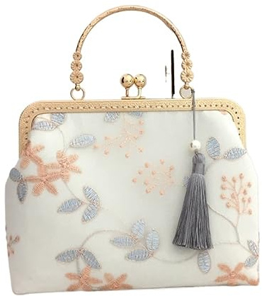 GOOPEEG Tragetaschen für die Damen Bestickte Retro-Handtasche, Chinesische Abendkleid-Tasche Mit Quasten Lässige Handtaschen(B)
