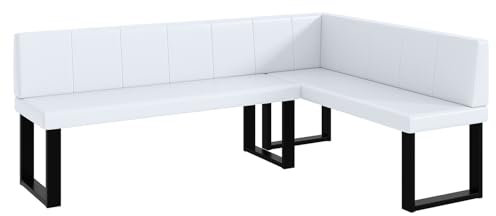 MEBLINI Eckbank für Esszimmer - Küchenbank - Essecke - Sitzecke Küche - Peter - U-Beine 142x196x87cm Rechts - Weiß Kunstleder