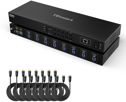 TESmart 4K@60Hz 8x1 HDMI KVM Switch HKS801-Prime mit HDMI 2.0 und USB 3.0, 8 PC 1 Monitor KVM Schalter, EDID, Hotkey Umschalter, Auto Detect/Scan Modus, LAN/RS232 Port Steuerung, IR Fernbedienung