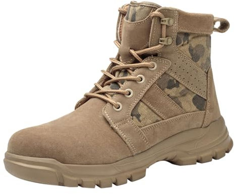 Generico Stivali Estivi Anfibi Uomo Pelle Anfibi Uomo Stivali da Lavoro Alti da Uomo, Primaverili e Autunnali, Invernali, da Esterno, Antiscivolo, antiforatura Scarpe Uomo Invernali (Khaki, 43)