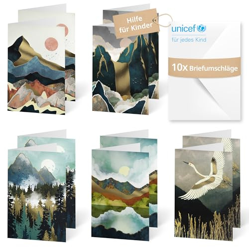 Unicef Grußkarten Gemalte Naturbilder | 10 Klappkarten mit Umschlägen | Helfen Sie Kindern in Not: FSC-Papier, 10 Karten mit Umschlägen (17,5 x 11,7 cm) – Naturkarte