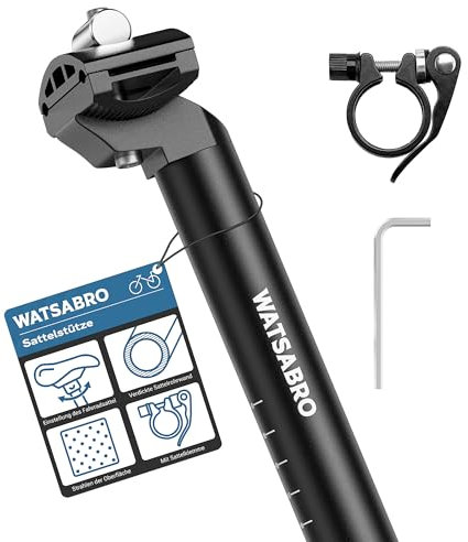 WATSABRO Fahrrad Sattelstütze 27.2mm mit Sattelklemme, Aluminiumlegierung 400mm Unibody Sattelrohr für E-Bike/Mountainbike/City Bike