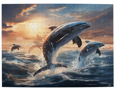 Mexpekil 500 Teile Puzzles für Erwachsene Meerspringender Delfin Holzpuzzles Herausfordernde Puzzlespiele für Jugendliche Geschenke