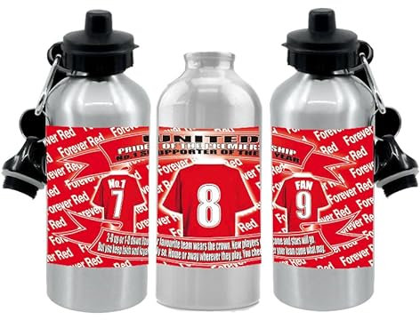 Manchester Reds Football Shirt Silver Aluminium Two Lid Unisex Water Bottle Gift Team-Manchester-United