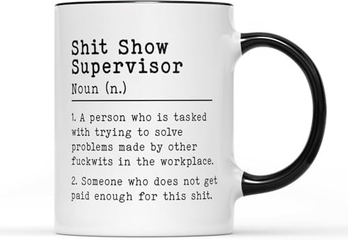 Gift Island S*it Show Supervisor Mug - Funny Mugs - Manager Mug for Men and Women -Secret Santa Office Gift - Joke Mug Black and Inner Handle 11 oz