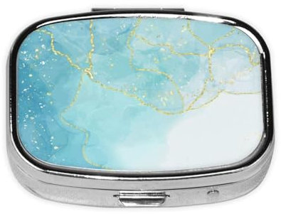 Blue Liquid Marble,Meta Pill Box 2 Compartment Medicine Case,Portable Organizer