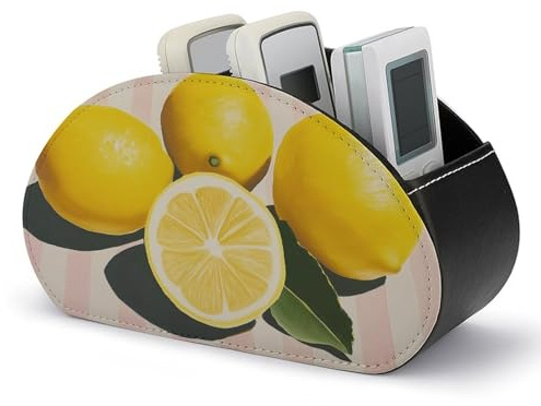 Jubonexis Lemons on Striped Tovaglia Semplice Telecomando Titolare con 5 Scomparti In Pelle TV Remote Caddy Storage Box Desktop Organizer