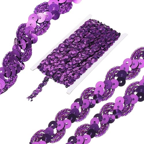 15 Yards 15mm Tessuto Paillette Nastro Trim, Nastro Di Paillettes Colorato Rotoli Filo Paillettes Decorazioni Cintura Danza Del Ventre Sciarpa Per Danza Per Il Fai Da Te Cucito Costumi (Viola)