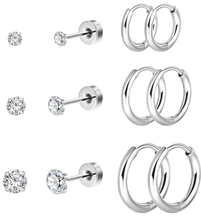 Ohrringe Set für Mehrere Ohrlöcher 316L Chirurgenstahl Ohrstecker und Klein Creolen für Helix Piercings Lobe Conch Helix Tragus Piercing Knorpel Ohrringe Perlen Herz Zirkonia