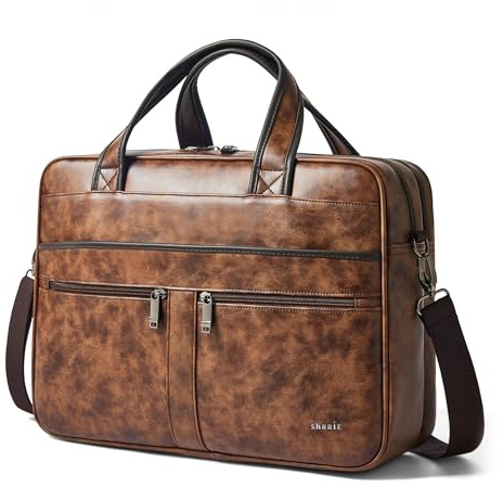 Shrrie Sac à messager en cuir pour homme et femme, sac pour ordinateur portable de 16 pouces, mallette rétro en cuir résistant à l'eau pour homme d'affaires travail, Marron Bicolore